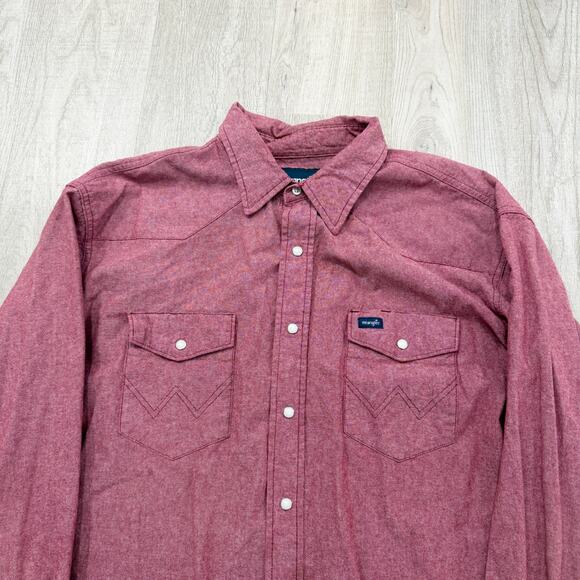 Wrangler Snap Button Shirt Men's 2XL XXL Red Long Sleeve Western Cowboy Rodeo - Picture 2 of 7